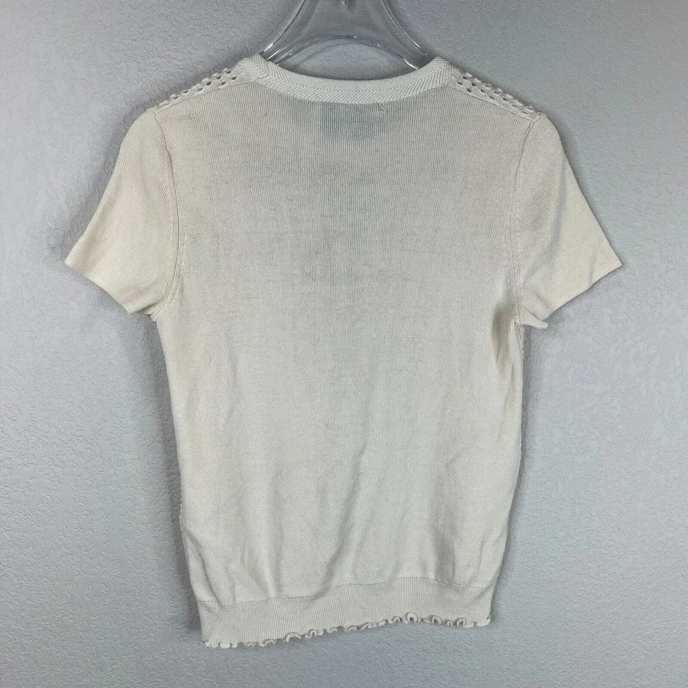 31 Phillip Kim‎ Women's Eyelet Crewneck T-Shirts Short Sleeve Cream Size XS